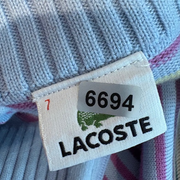 Lacoste 100% Cotton Striped 1/4 Quarter Zip Sweater Men XXL (7) Pastel Y2K Prep - Picture 12 of 12